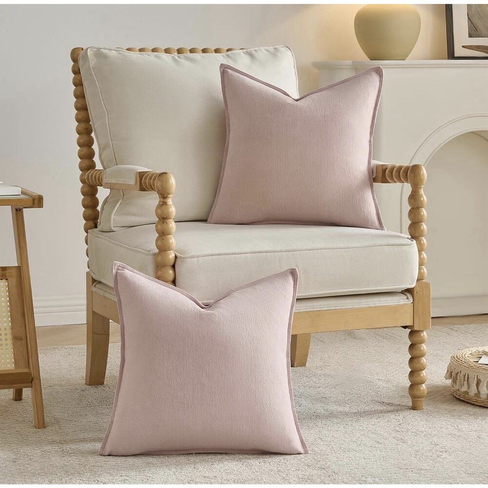 FUTEI Pink Chenille Throw Pillow Covers 22x22 Inch Set of 2 Bound Edge - Picture 2 of 6